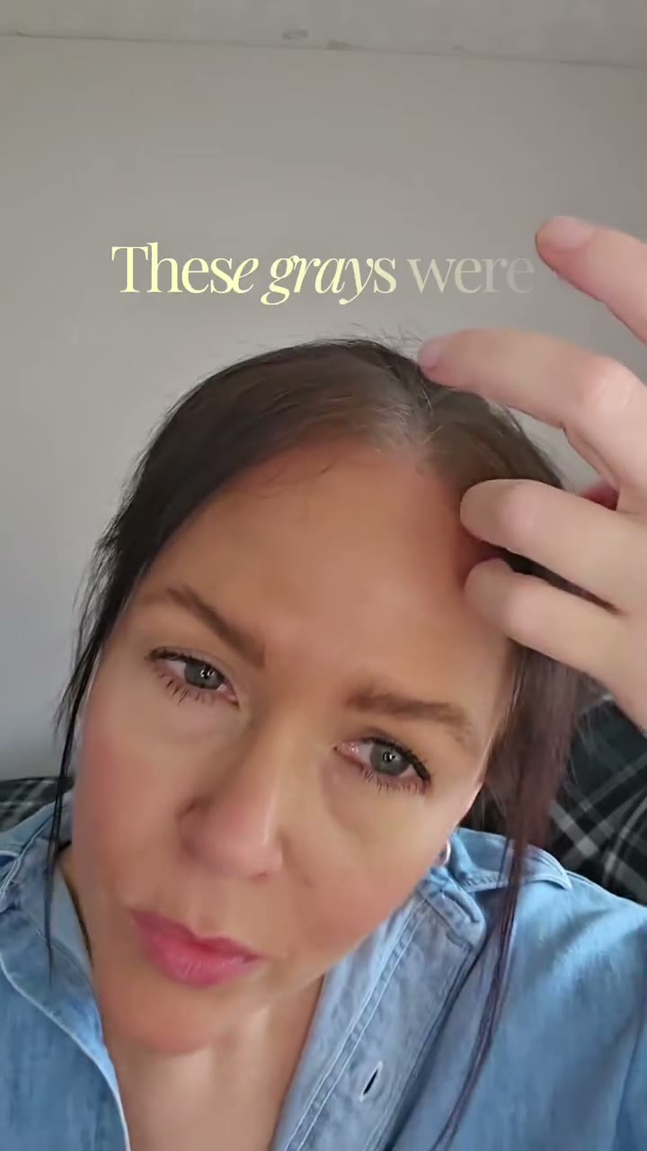 Nina demonstrating a root touch-up product